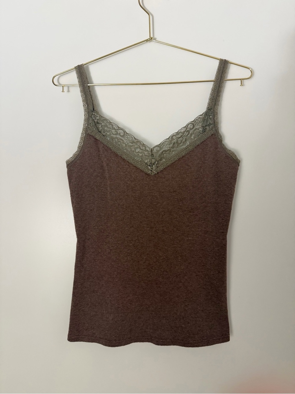 Vintage Express Lace Trim Camisole - Brown with Taupe Trim